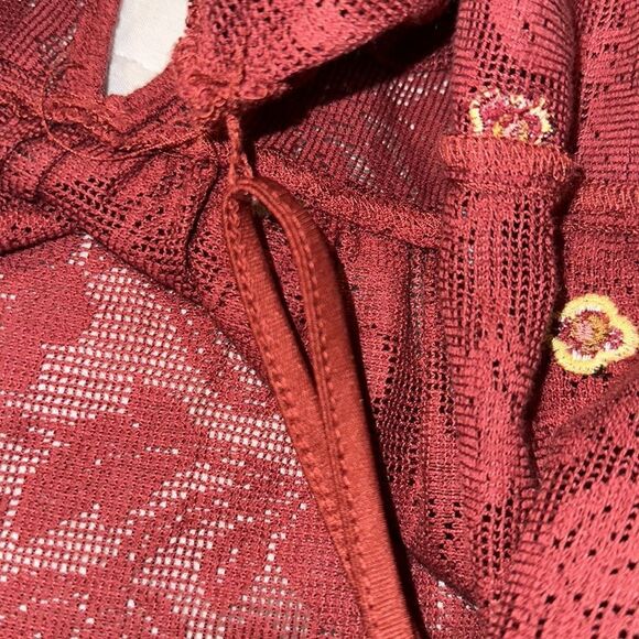 Francesca’s S mi ami Burgundy Sleeveless Lace Embroidered Tiered Prairie Dress - Picture 14 of 14